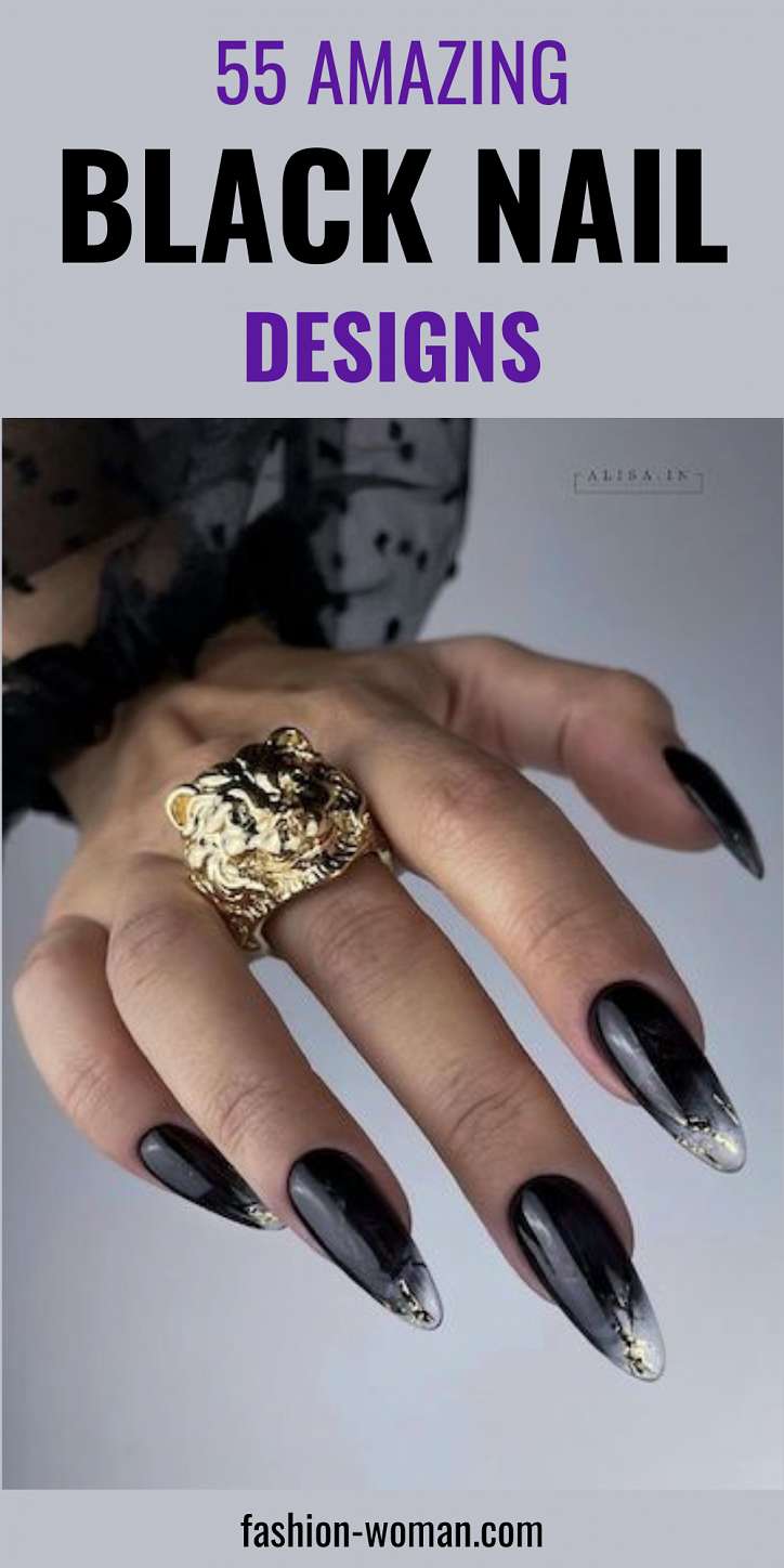 55 Black Nail Designs for 2024 фото №59
